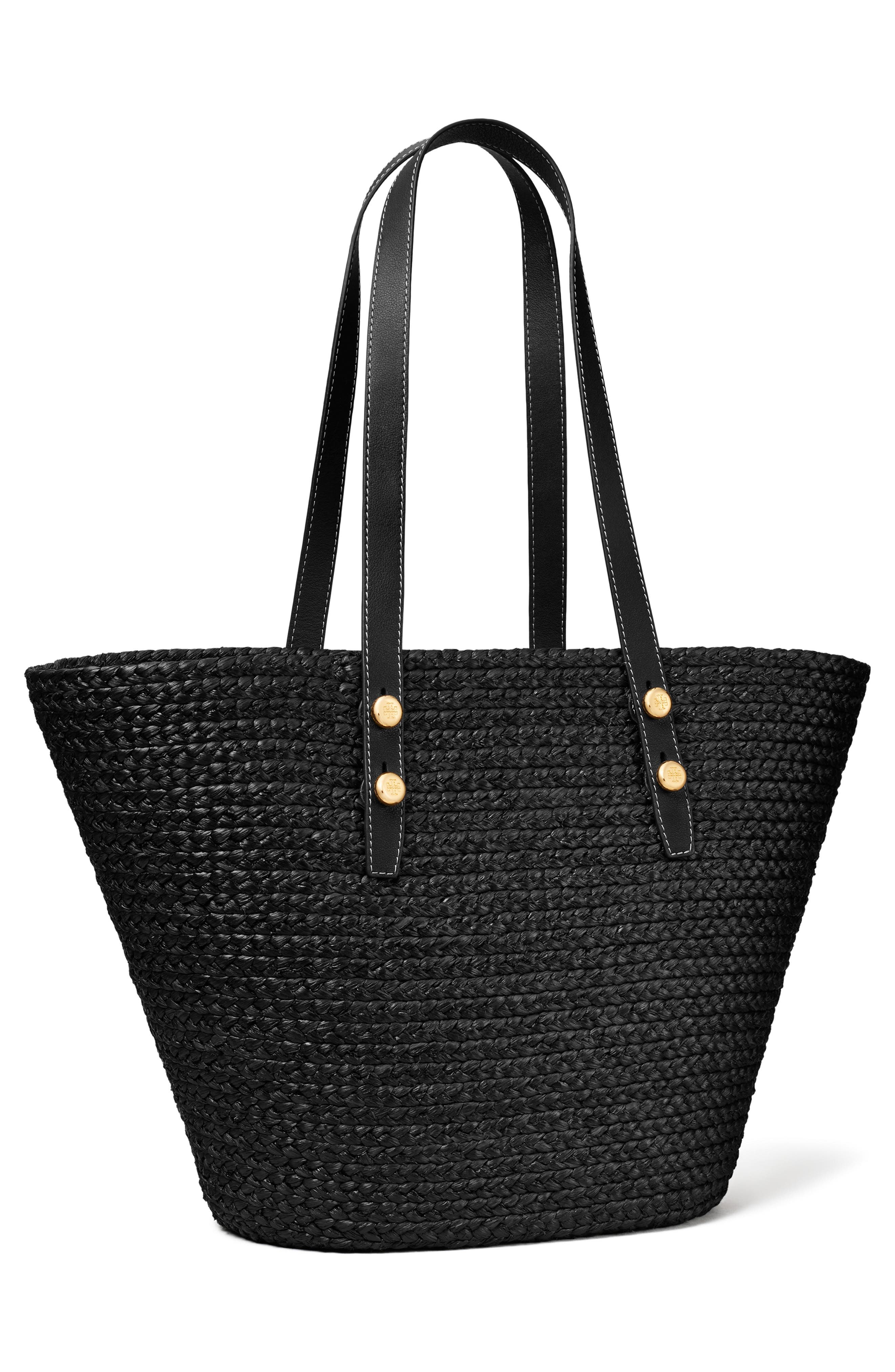 Large Romy Straw Basket Tote Bag, Alternate, color, BLACK