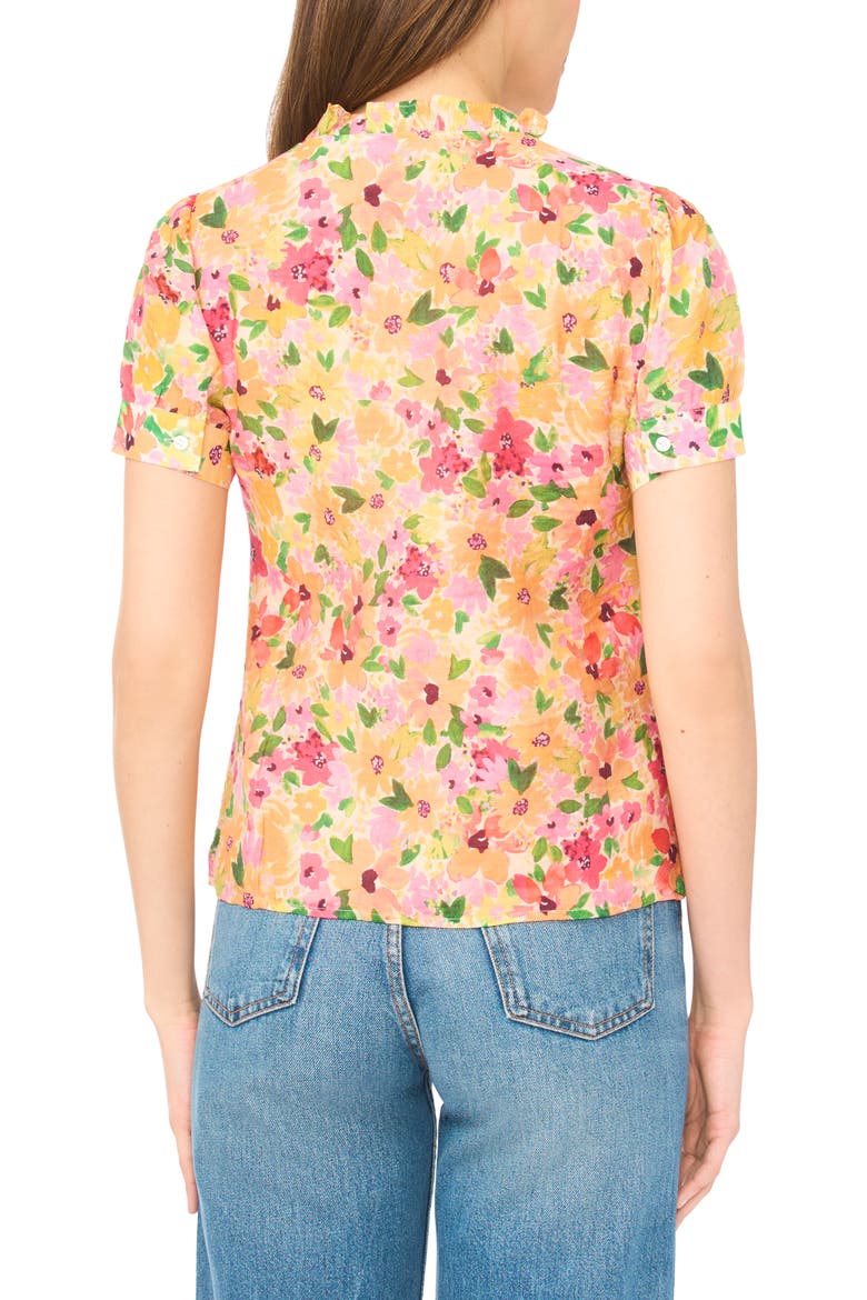 Floral Ruffle Trim Button-Up Top, Alternate, color, CLARET RED/ YELLOW MULTI