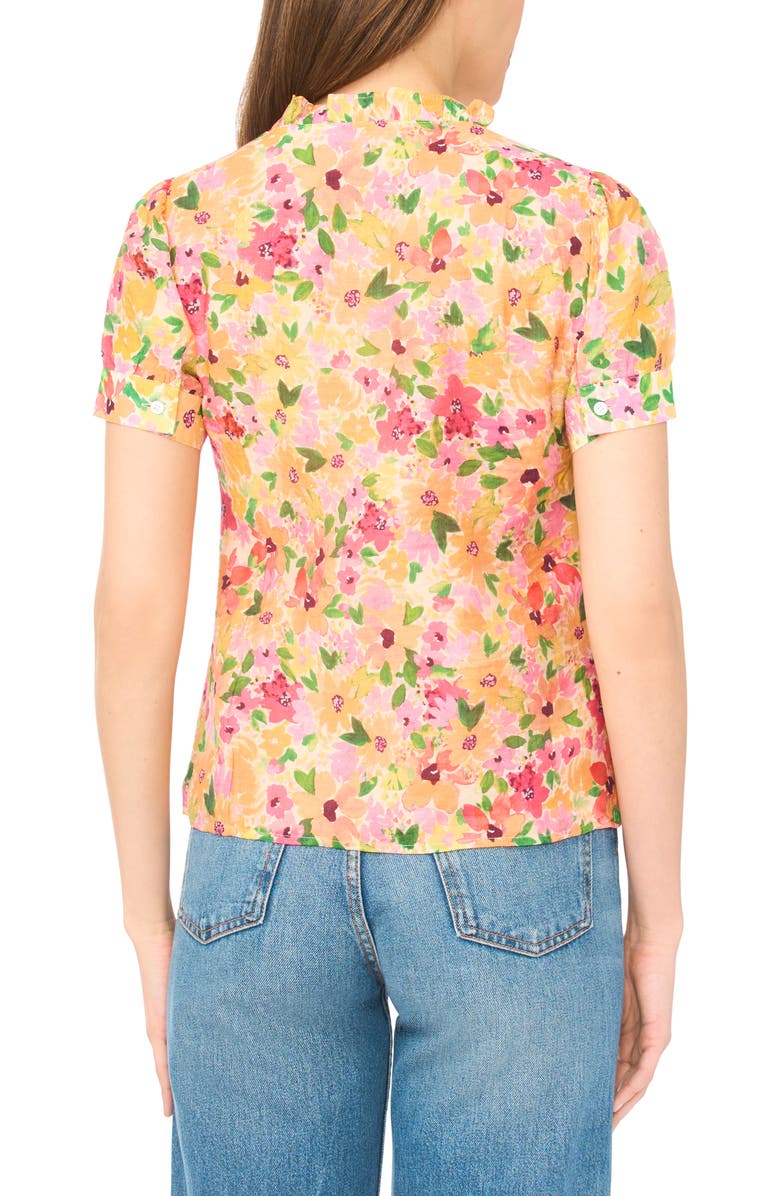 CeCe Floral Ruffle Trim Button-Up Top, Alternate, color, Claret Red/ Yellow Multi