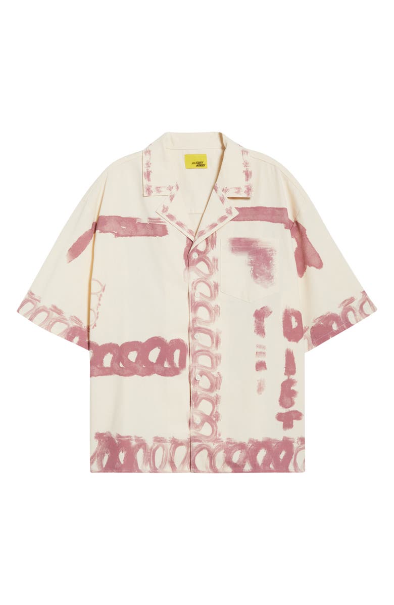 DIET STARTS MONDAY Strokes Cotton & Linen Blend Camp Shirt, Alternate, color, Cream/ Pink