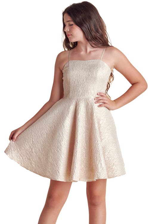 Un Deux Trois Girl's Jacquard A-line Dress In Gold