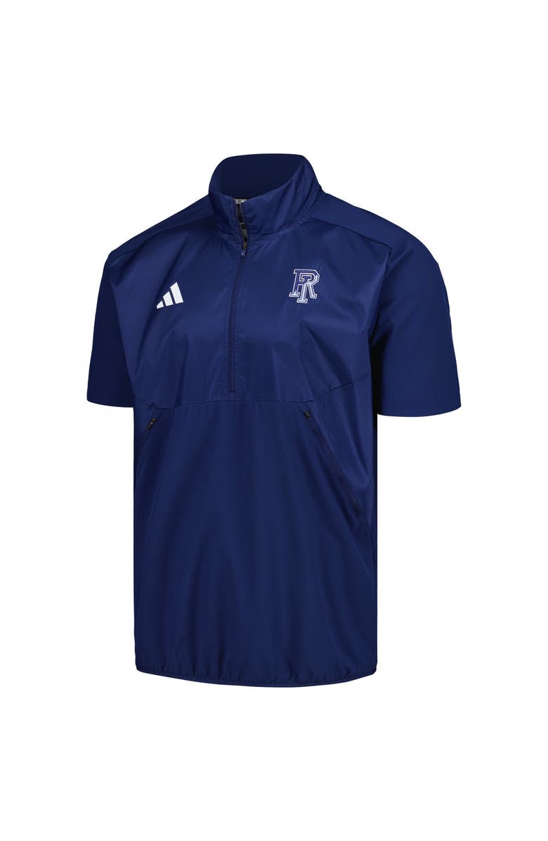 adidas Men's adidas Navy Rhode Island Rams Sideline AEROREADY Raglan Short Sleeve Quarter-Zip Jacket, Alternate, color,