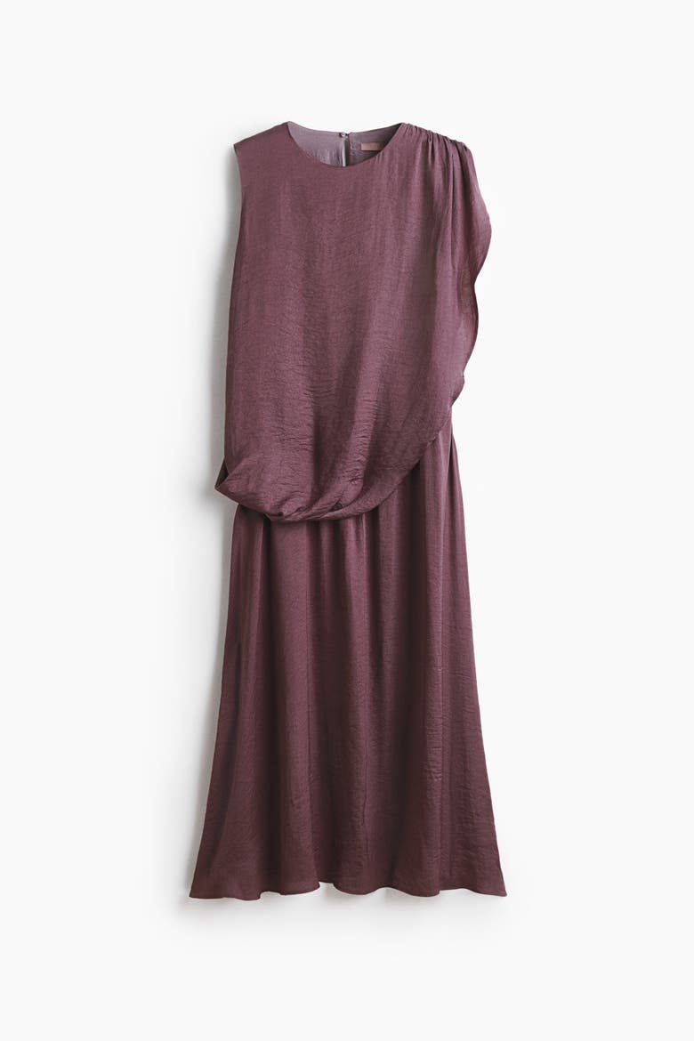 Draped Satin Dress, Alternate, color, Dark purple