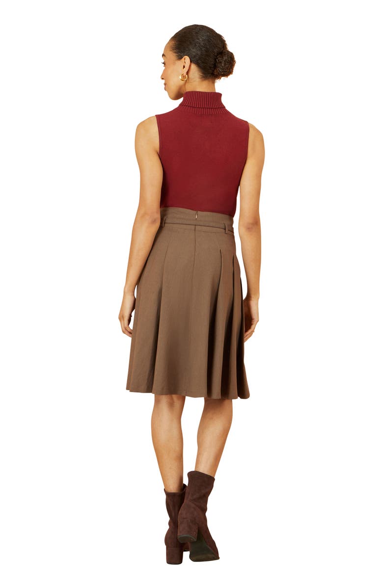 Yumi Pleated Midi Skirt With Belt, Alternate, color, Brown