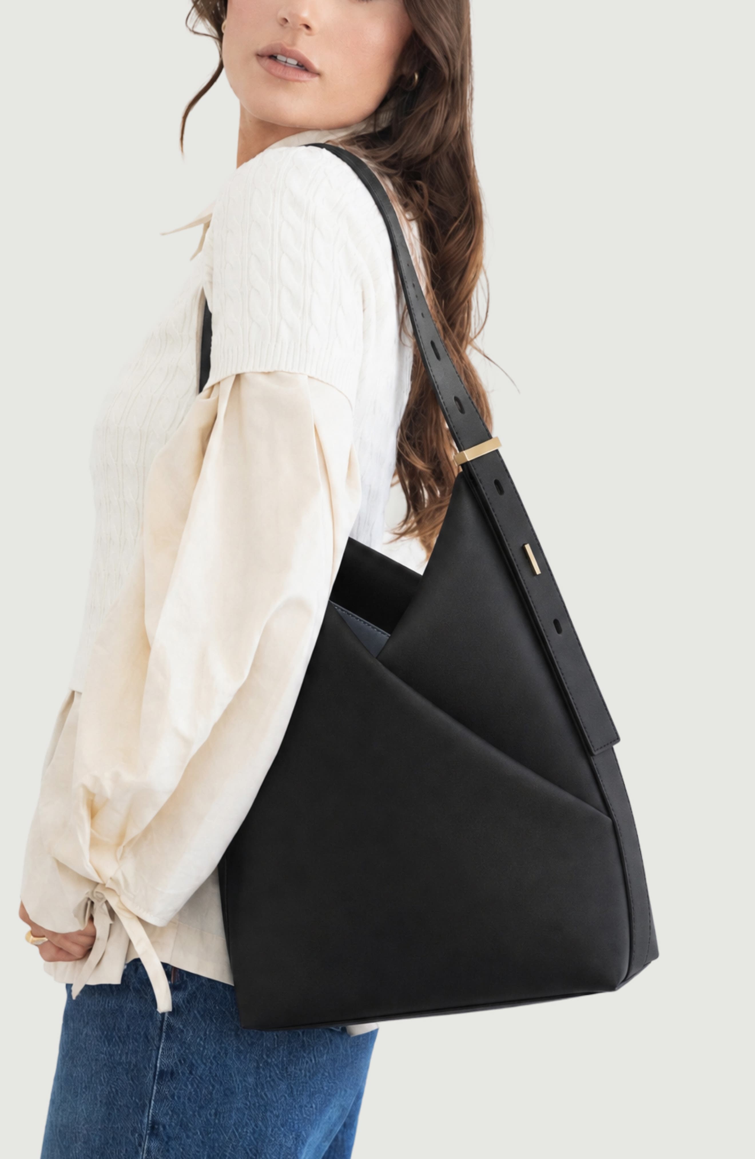 Origami Hobo Bag with Detachable 15-inch Laptop Sleeve For Women, Alternate, color, Black