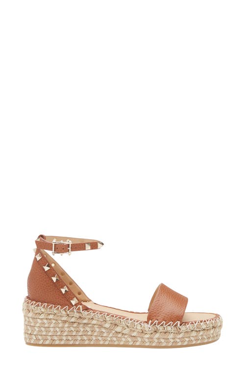 Valentino Rockstud 55 Grainy Leather Platform Sandal In Saddle