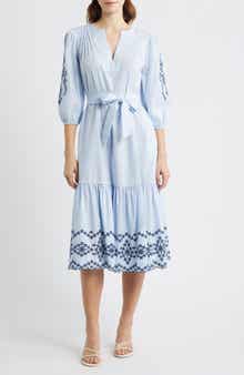 Carmel Eyelet Embroidered Tie Belt Cotton Dress