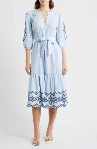 Carmel Eyelet Embroidered Tie Belt Cotton Dress