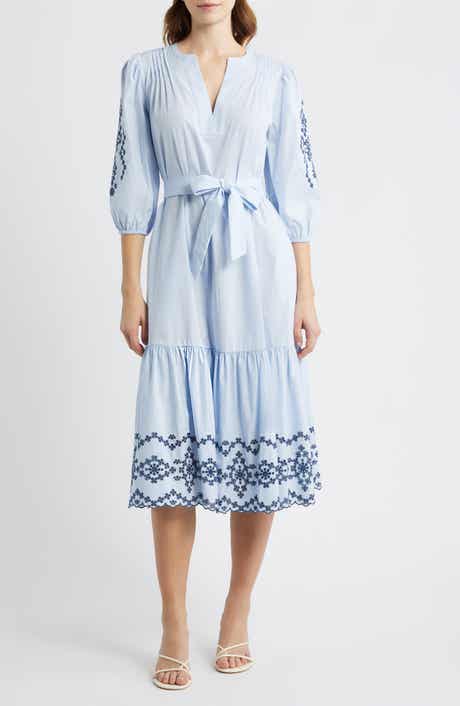 Carmel Eyelet Embroidered Tie Belt Cotton Dress