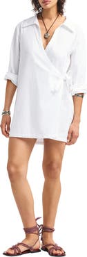 Vitamin A® Elodie Long Sleeve Organic Cotton Wrap Cover-Up Dress