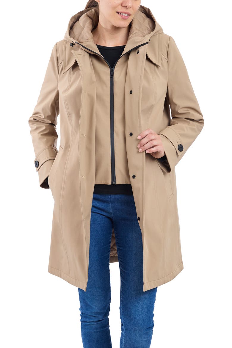 Water Resistant Bonded Raincoat with Bib Detail, Alternate, color, KHAKI
