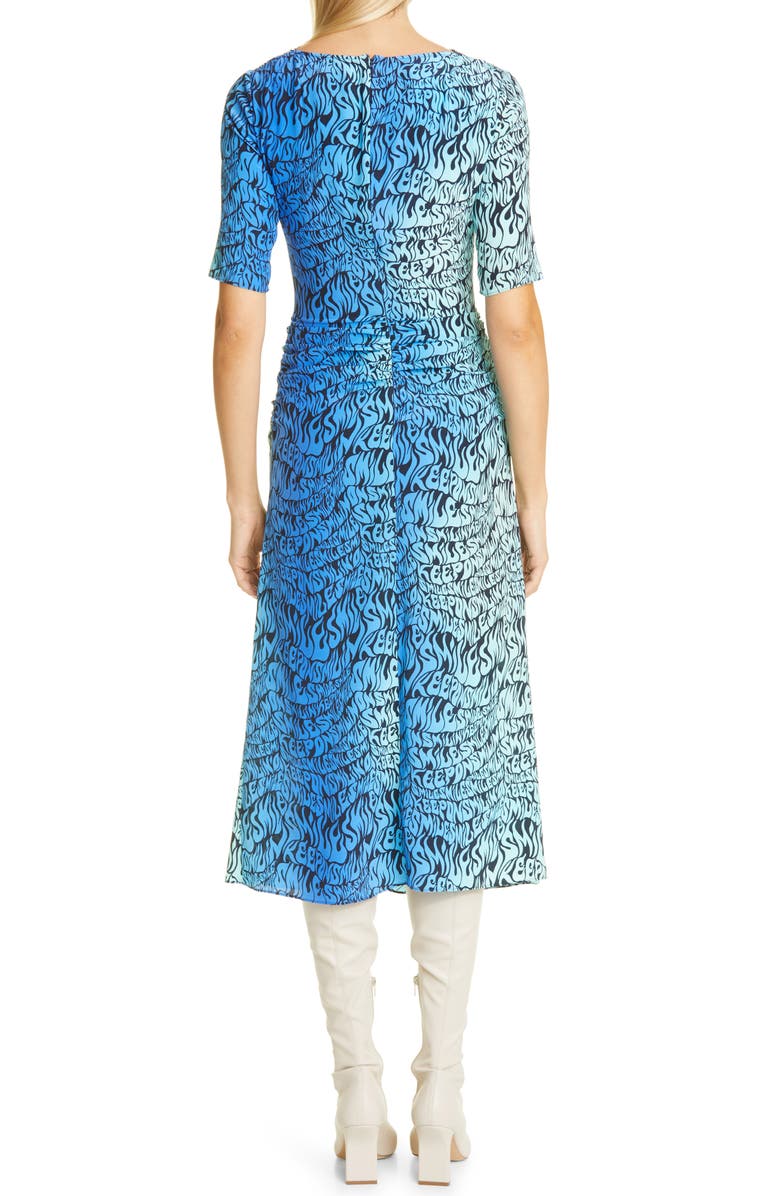 Stella McCartney Ombré Word Print Ruched Silk Midi Dress, Alternate, color, 