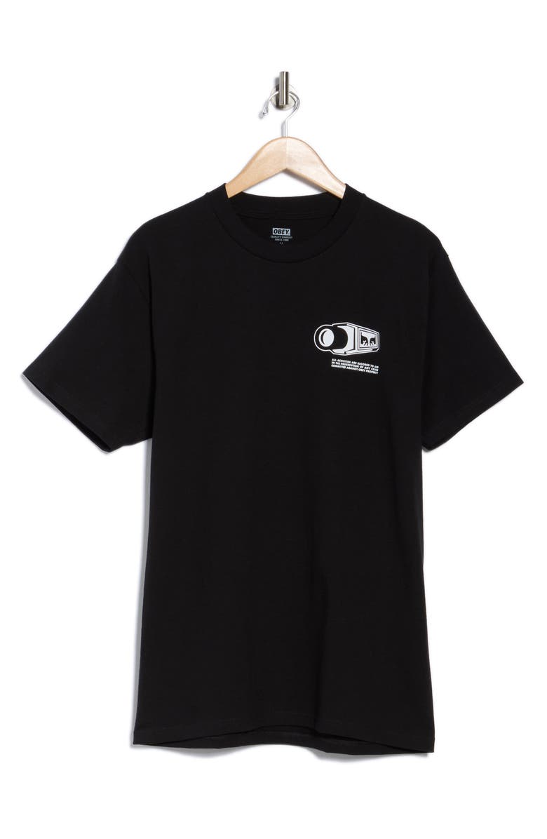 Obey Warning Graphic T-Shirt, Alternate, color, Black
