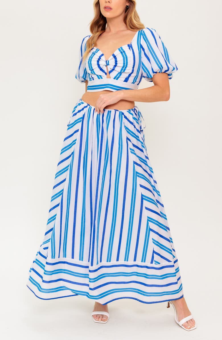 FLYING TOMATO Stripe Crop Top & Maxi Skirt Set, Alternate, color, White Blue