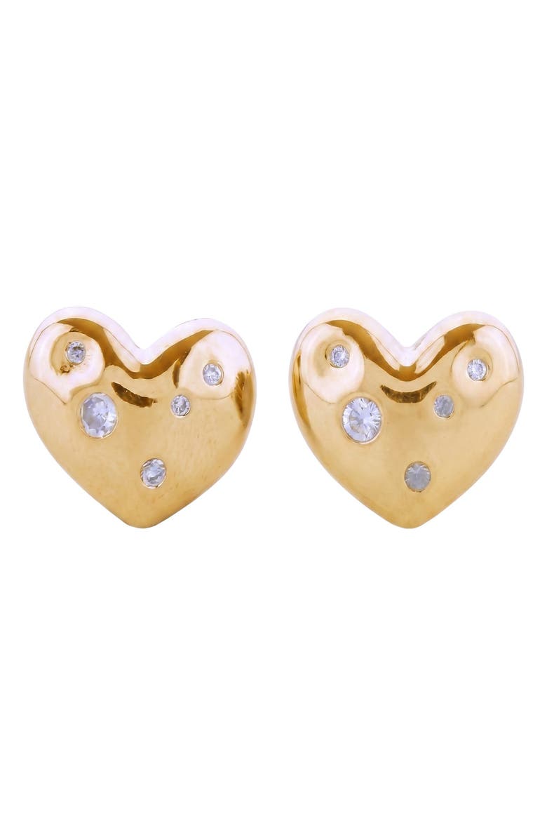 Mira Pave Heart Studs, Main, color, Gold