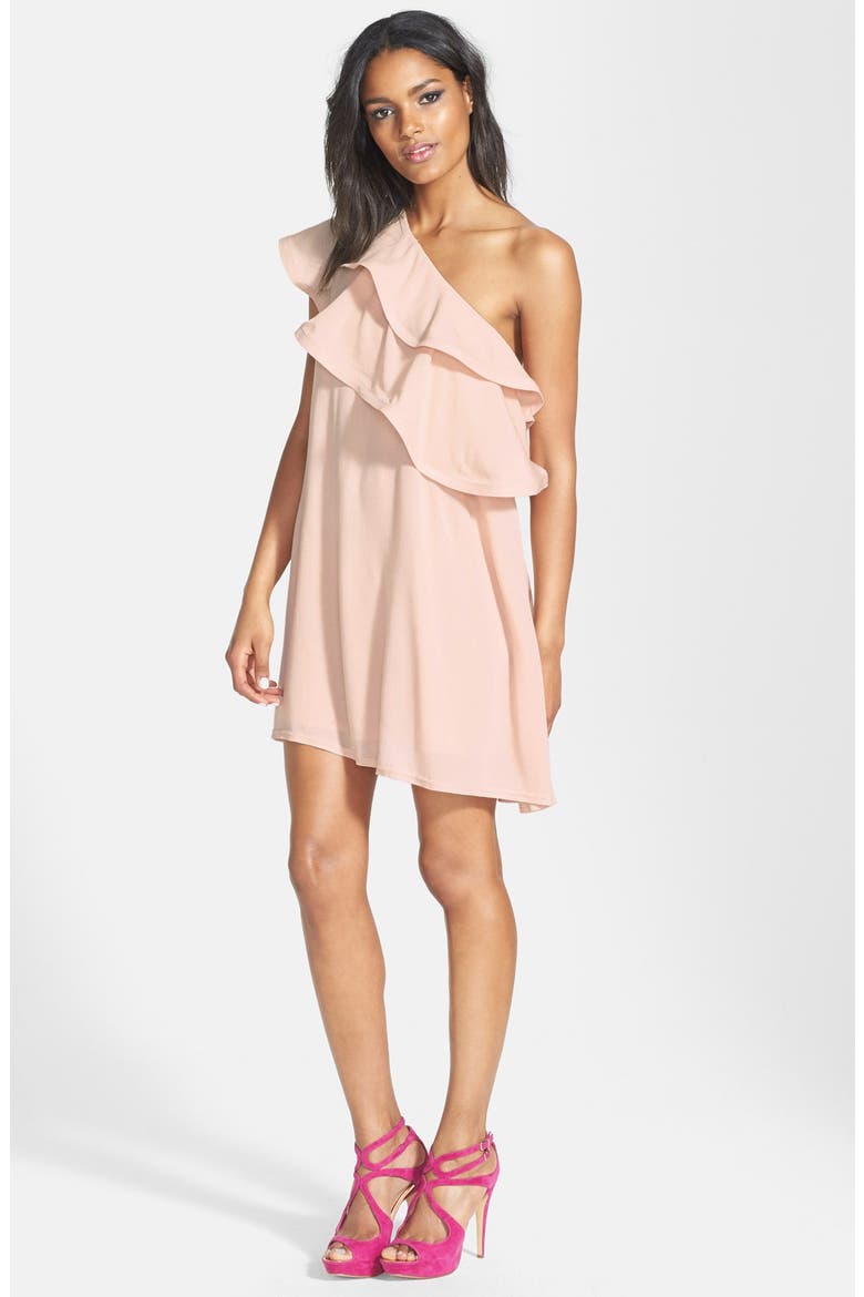 Ruffle One-Shoulder Dress, Main, color, CREAM