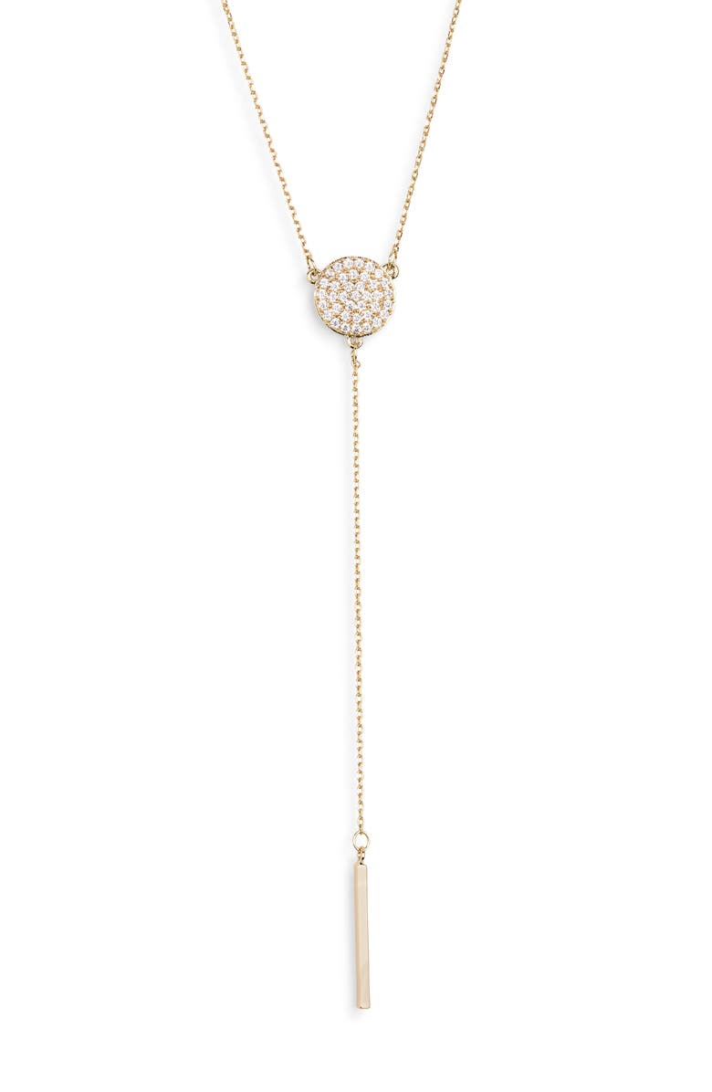 NORDSTROM RACK Pavé Disc Lariat Necklace, Main, color, Clear- Gold