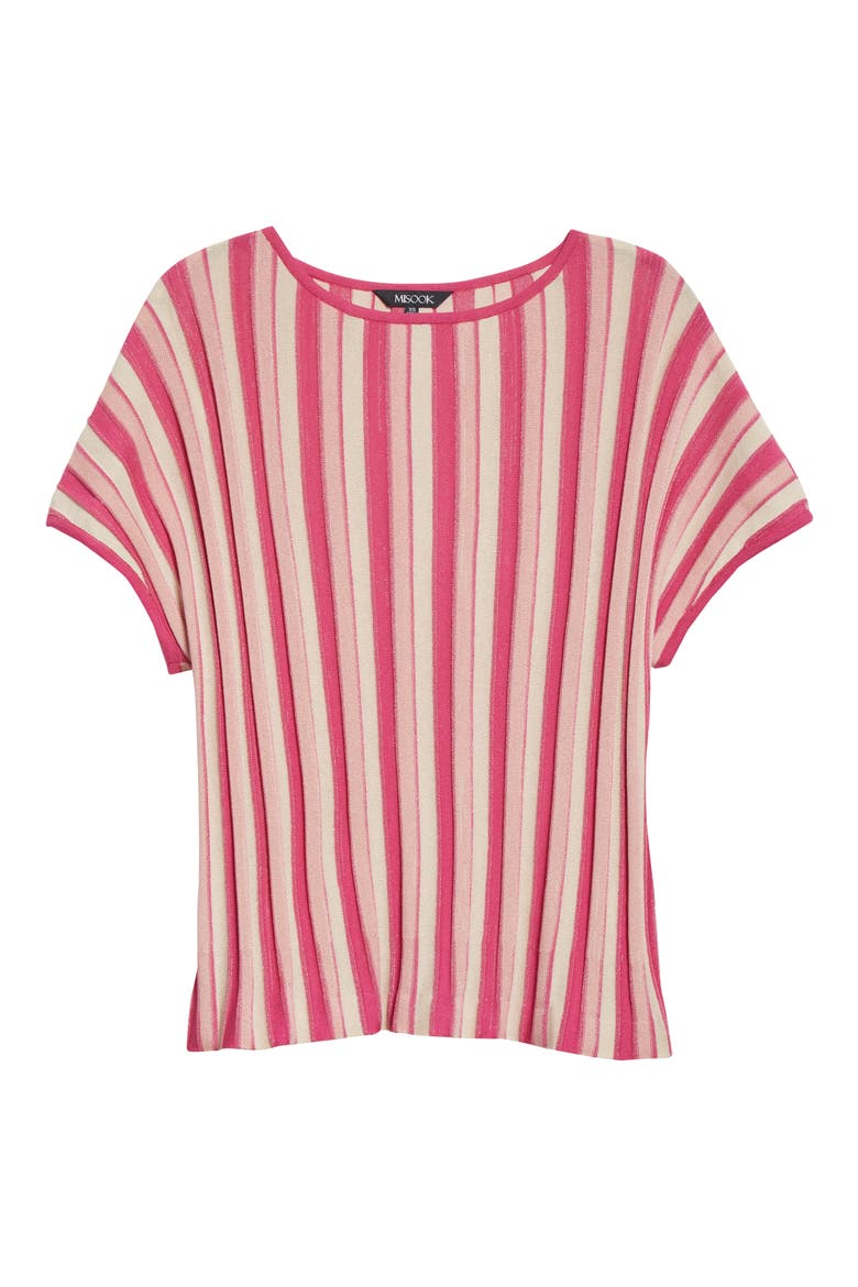 Bold Vertical Stripe Short Sleeve Sweater, Alternate, color, WILDBERRY PINK/ BISCOTTI