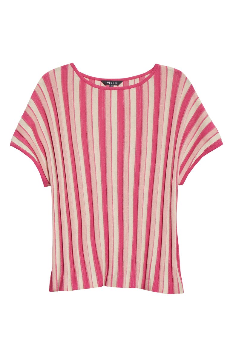 Misook Bold Vertical Stripe Short Sleeve Sweater, Alternate, color, 
