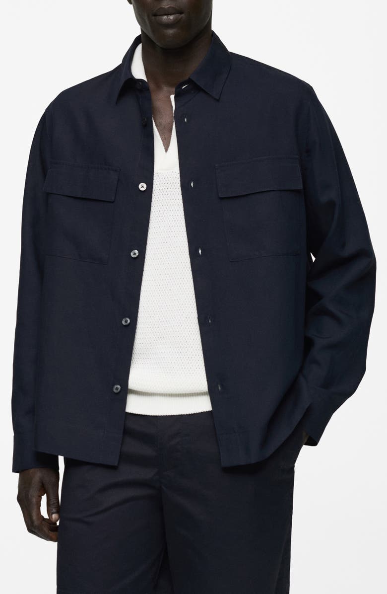 MANGO Lyocell & Linen Button-Up Overshirt, Main, color, 