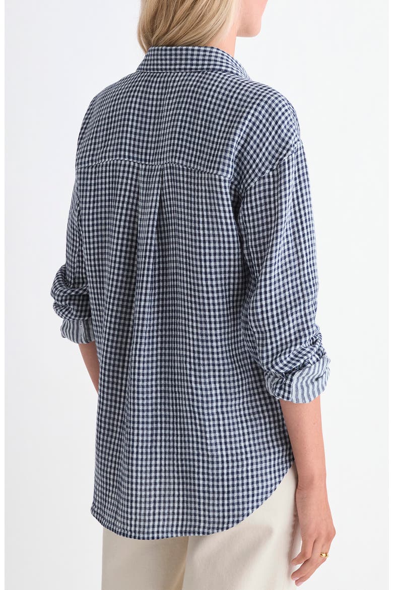 Birdie Gingham Cotton Button Down Shirt, Alternate, color, GINGHAMNAVY/ WHITE