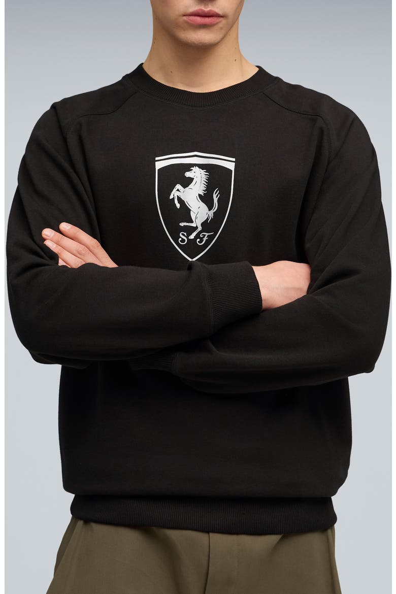 Scuderia Ferrari Sportswear Shield Crewneck Sweatshirt, Main, color, PUMA BLACK