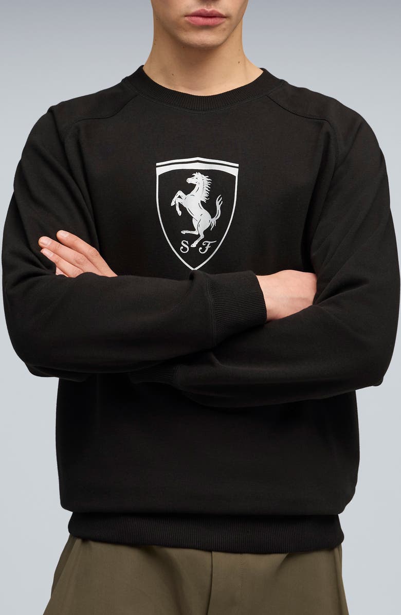 PUMA Scuderia Ferrari Sportswear Shield Crewneck Sweatshirt, Main, color, Puma Black