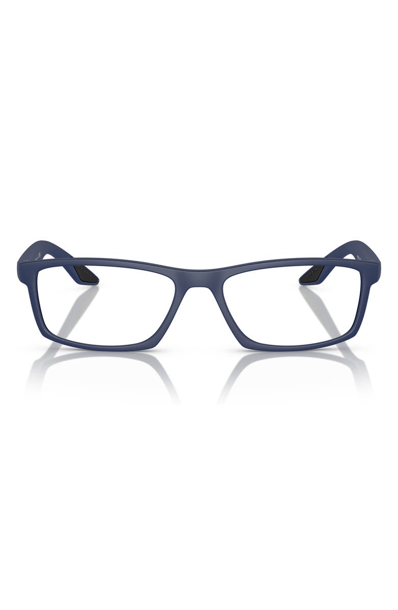 Prada Linea Rossa 56mm Rectangular Optical Glasses, Main, color, Blue Rubber