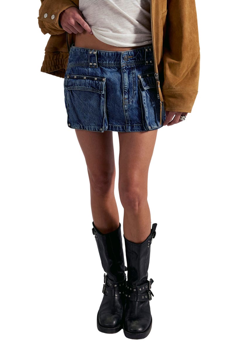 Hera Stud Detail Denim Miniskirt, Main, color, JUNO