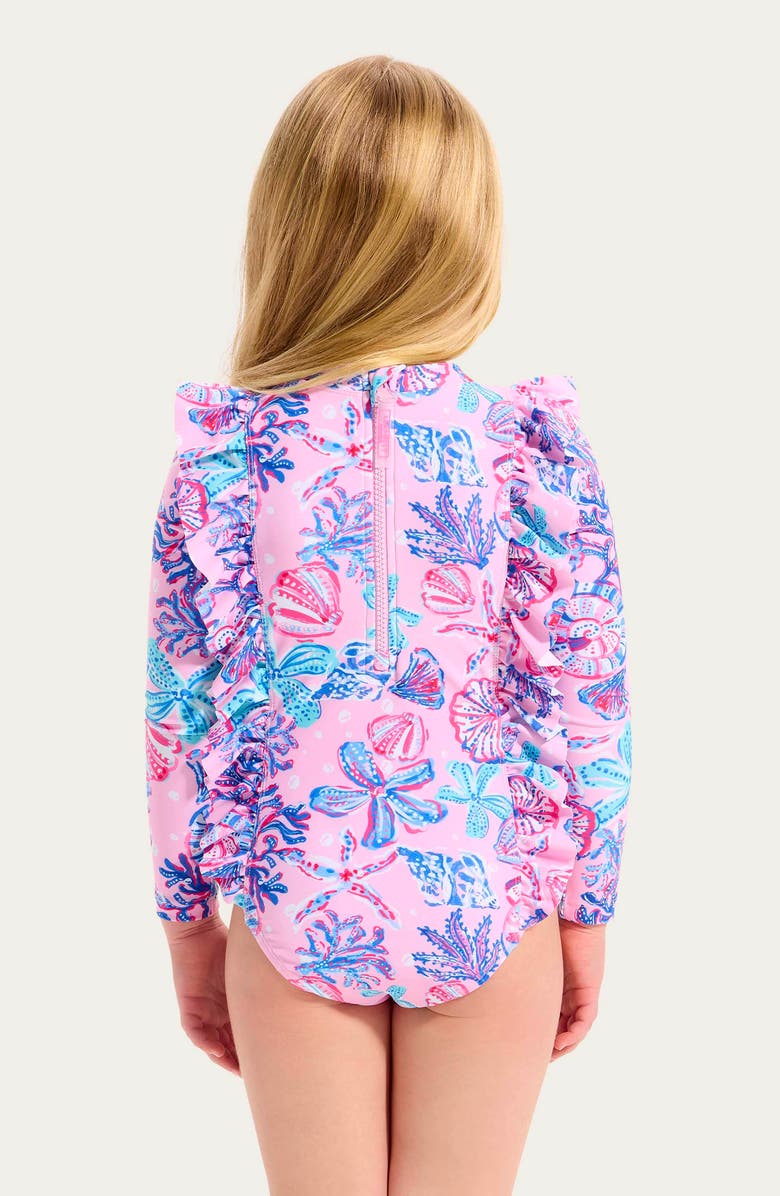 Seafolly Kids' Coral Sea Long Sleeve UPF 50+ One-Piece Rashguard Swimsuit, Alternate, color, 