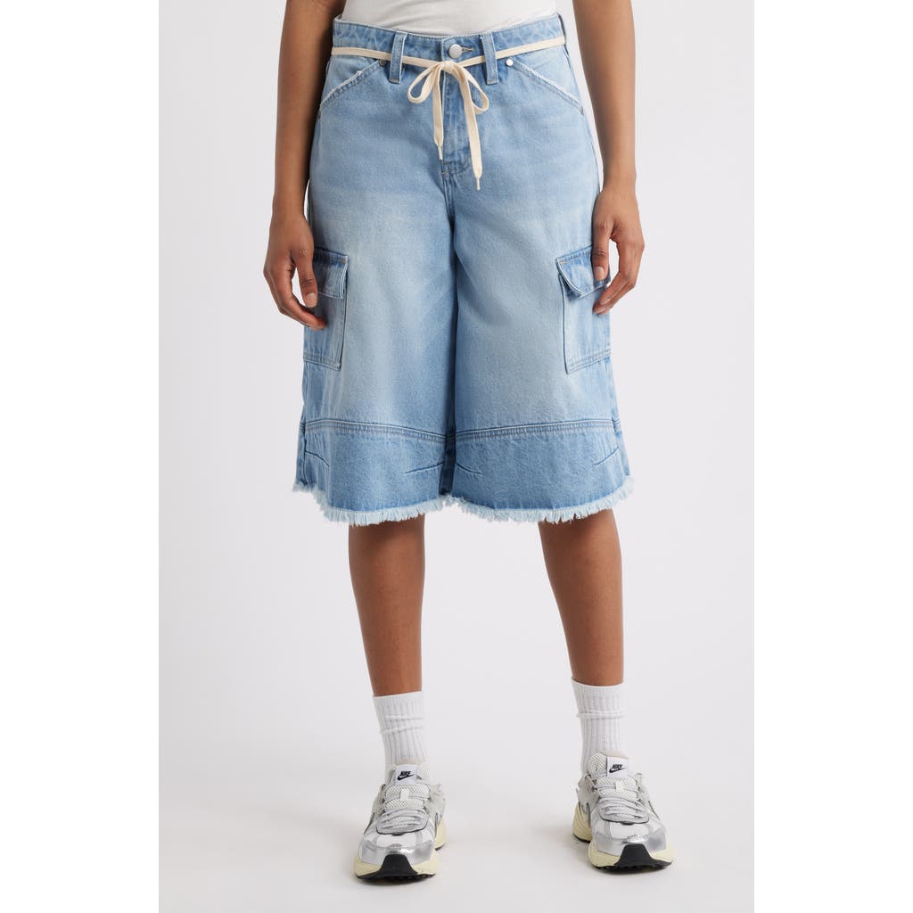 Ptcl Cascade Drawstring Cargo Denim Bermuda Shorts In Light Indigo