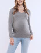 MOTHERHOOD MATERNITY V-Neck Side-Ruched Maternity Long Sleeve Tee