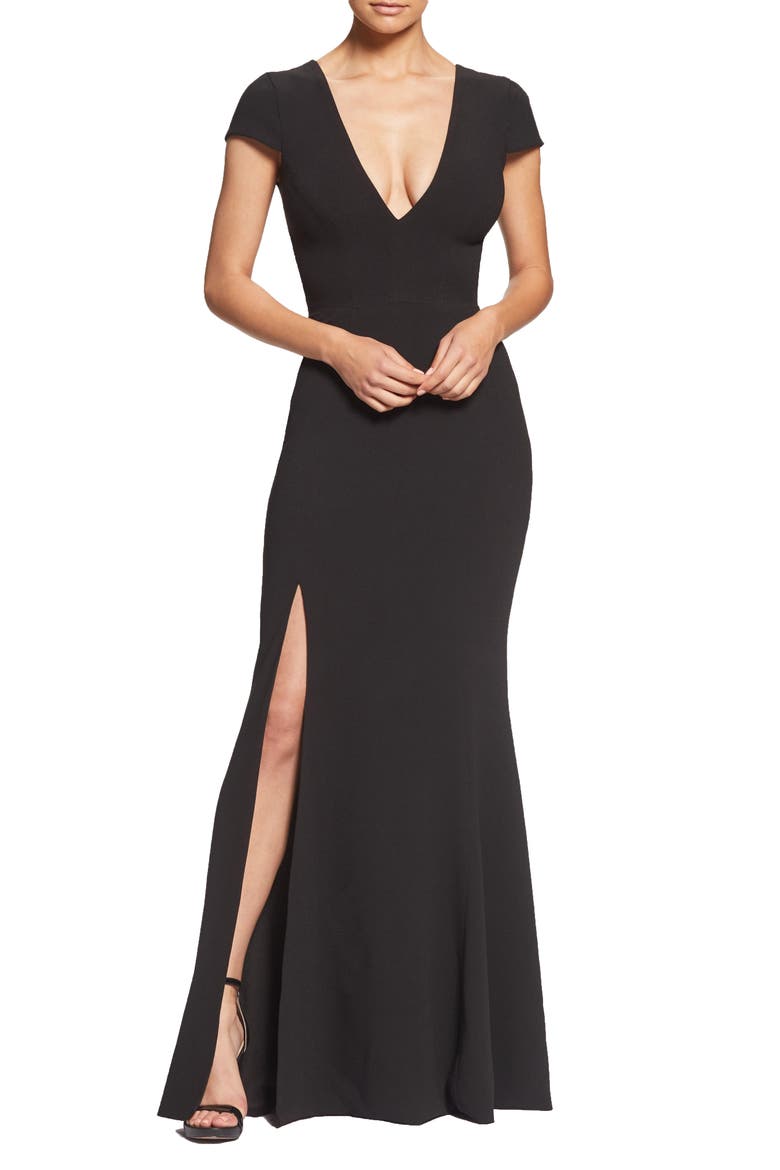Karla V-Neck Trumpet Gown, Alternate, color, BLACK