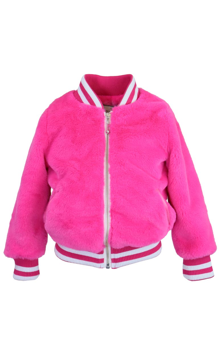 Widgeon Faux Fur Zip Front Varsity Jacket, Main, color, Hot Pink Puff