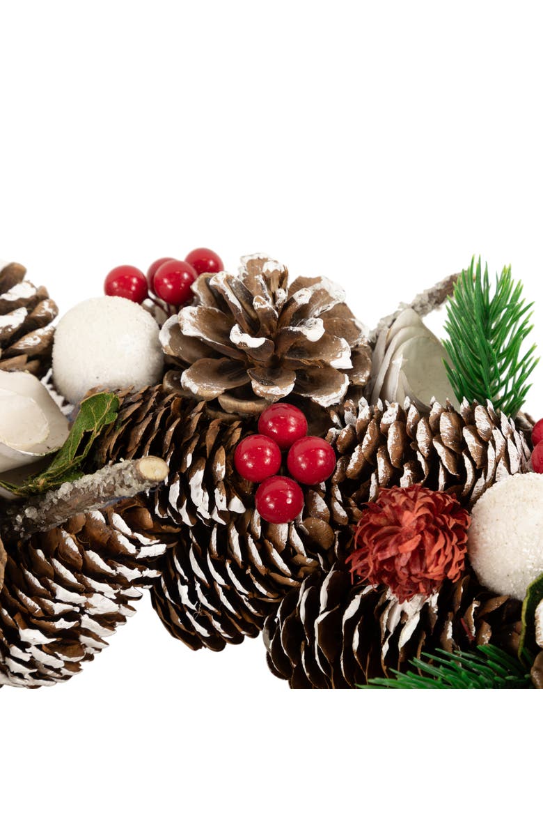 Northlight White Wooden Rose and Pine Cone Artificial Christmas Wreath - 14" - Unlit, Alternate, color, Brown