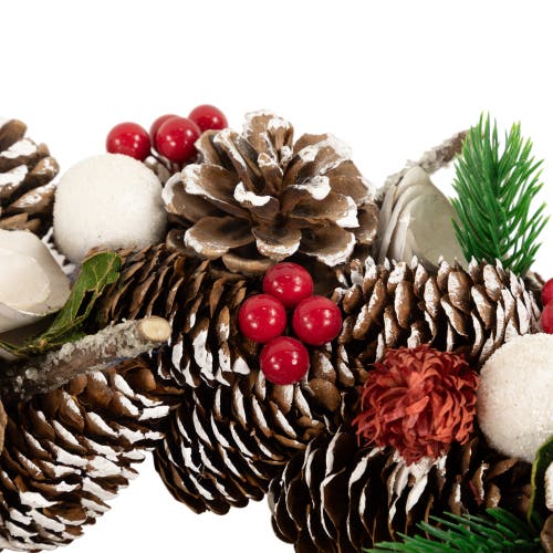 Northlight White Wooden Rose And Pine Cone Artificial Christmas Wreath In Multi