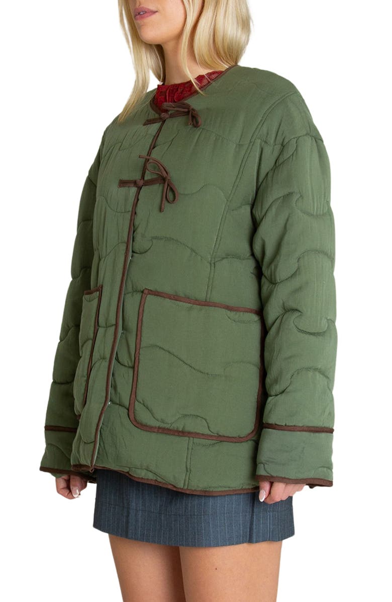 Find Me Now Water Repellent Contrast Trim Quilted Coat, Alternate, color, Boxwood