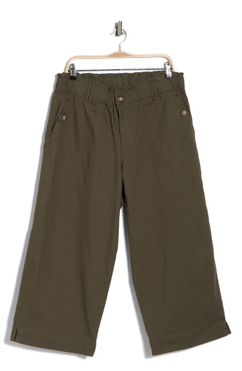 Button Pocket Crop Wide Leg Pants (Plus)