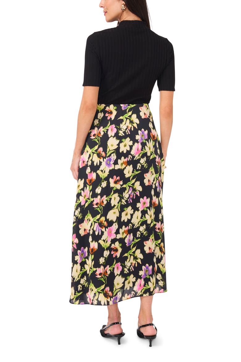 Floral Charmeuse Slip Skirt, Alternate, color, RICH BLACK