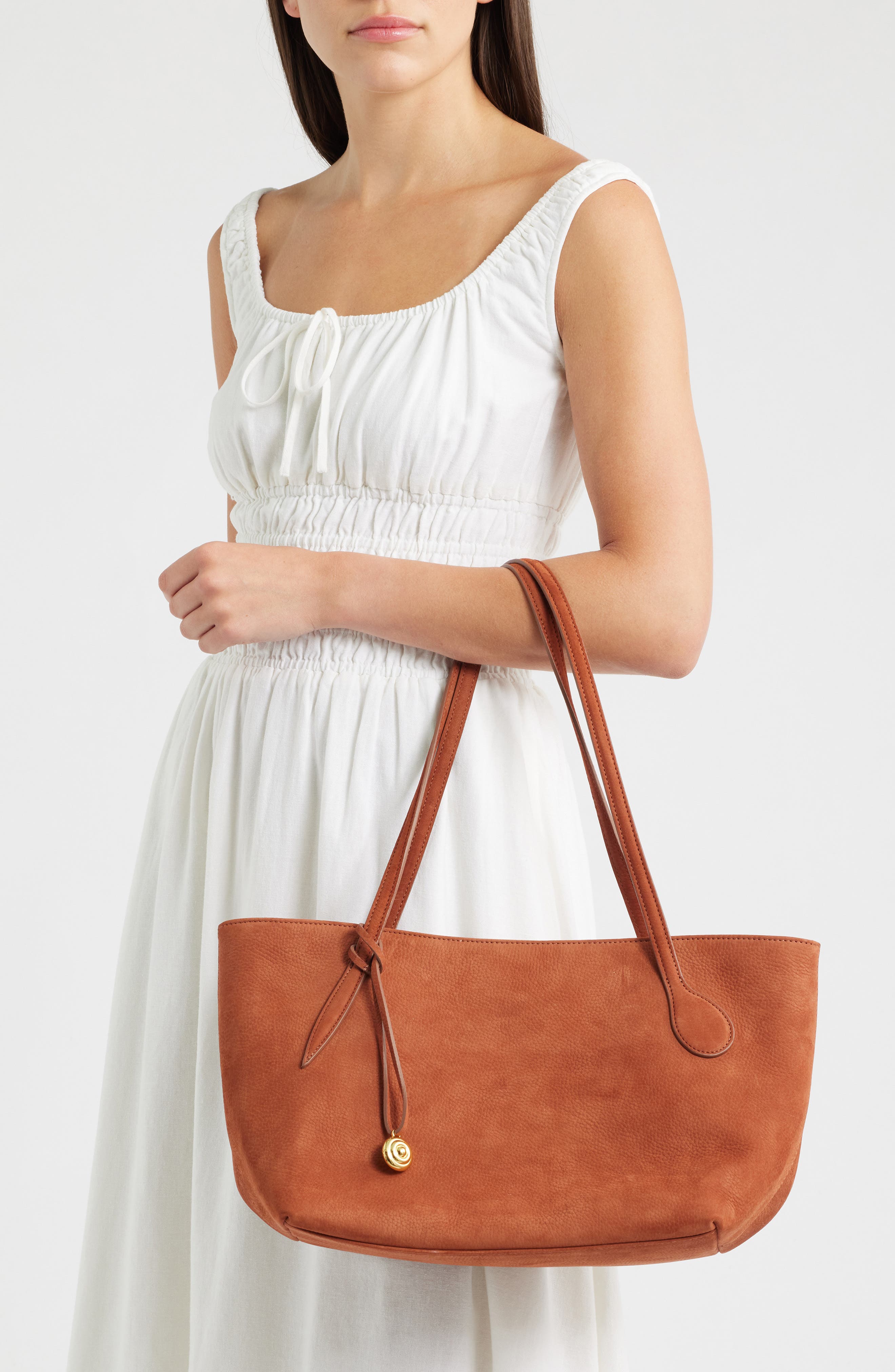 Midi Sprout Leather Tote, Alternate, color, RUST