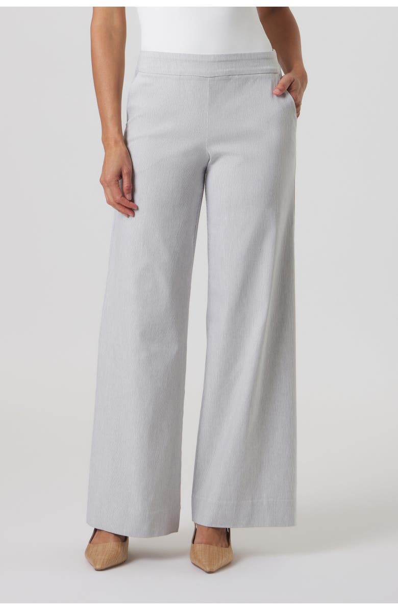 Franne Golde Mayfair Stretch Pinstripe Wide Leg Pant, Main, color, Coastal Grey Stripe
