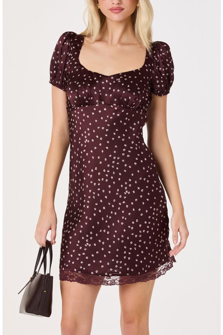 Kelsea Floral Satin Minidress, Alternate, color, BURGUNDY FLORAL