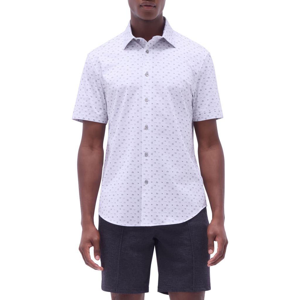 Bugatchi Miles Ooohcotton® Whiskey Print Short Sleeve Button-up Shirt In Platinum