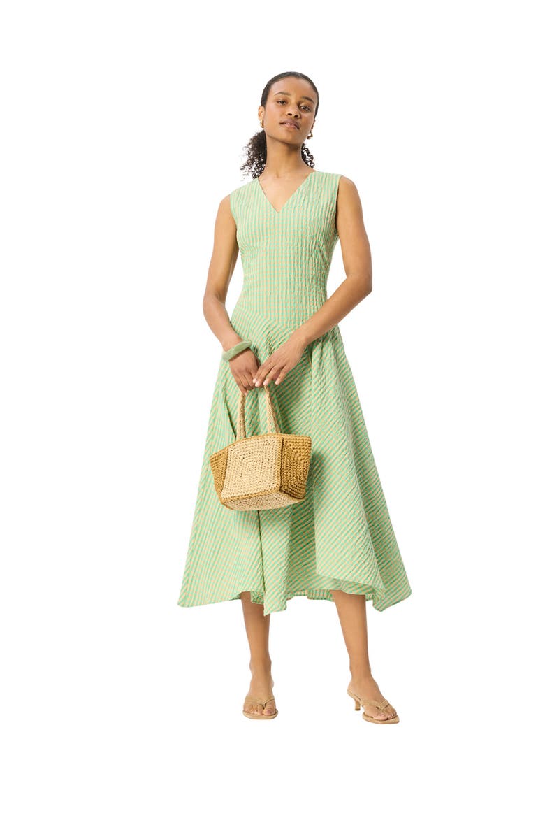 Checked V-Neck Asymmetric Dress, Alternate, color, Green/Multi