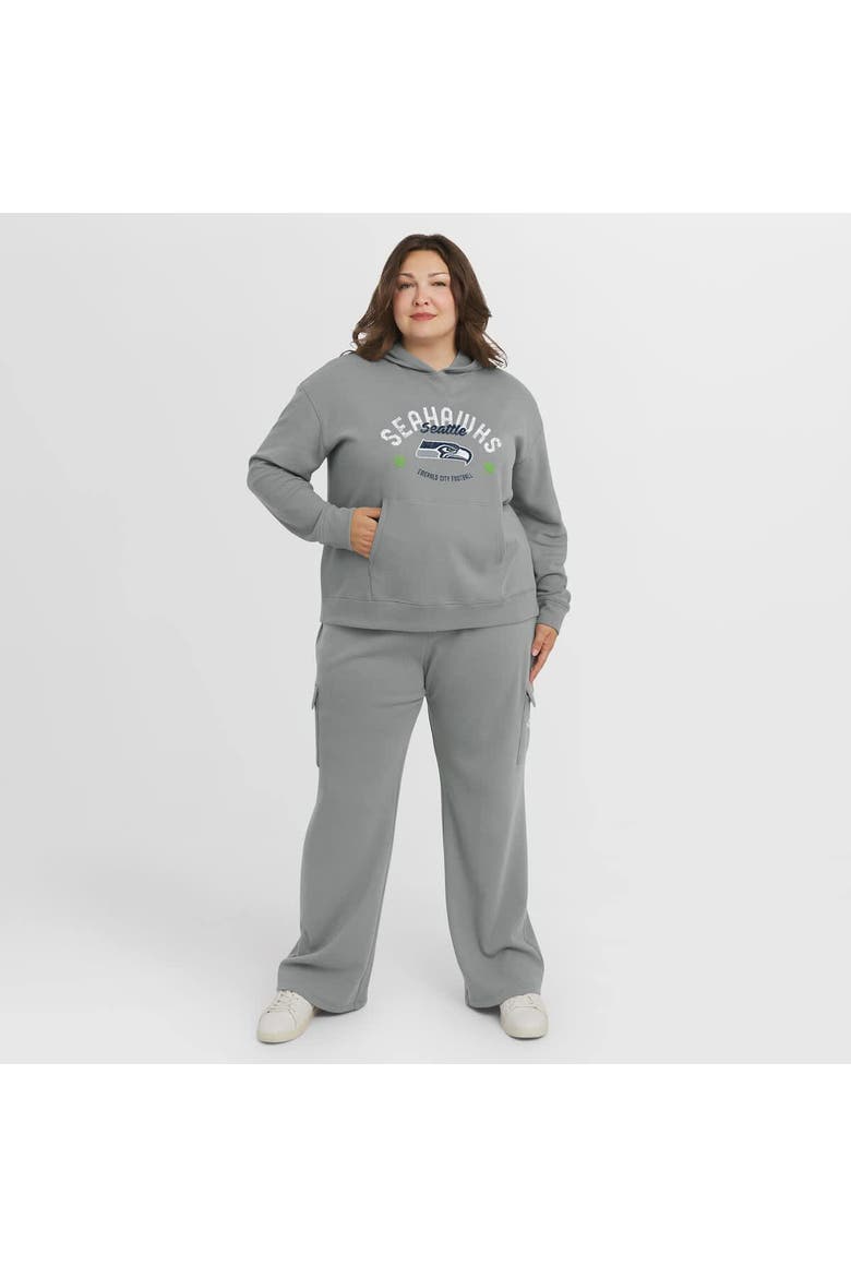 Women's WEAR by Erin Andrews Gray Seattle Seahawks Plus Size Waffle-Knit Long Sleeve Hooded Shirt & Pants Lounge Set, Main, color, Gray