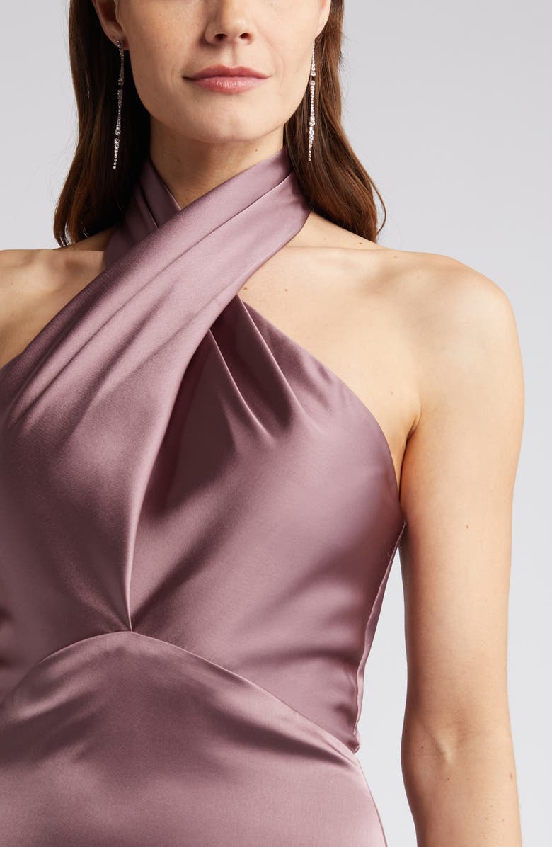 Amsale Halter Neck Satin Gown, Alternate, color, Mauve