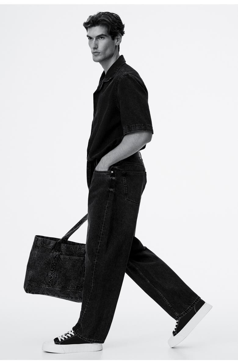 H&M Barrel Loose Jeans, Alternate, color, Denim Black