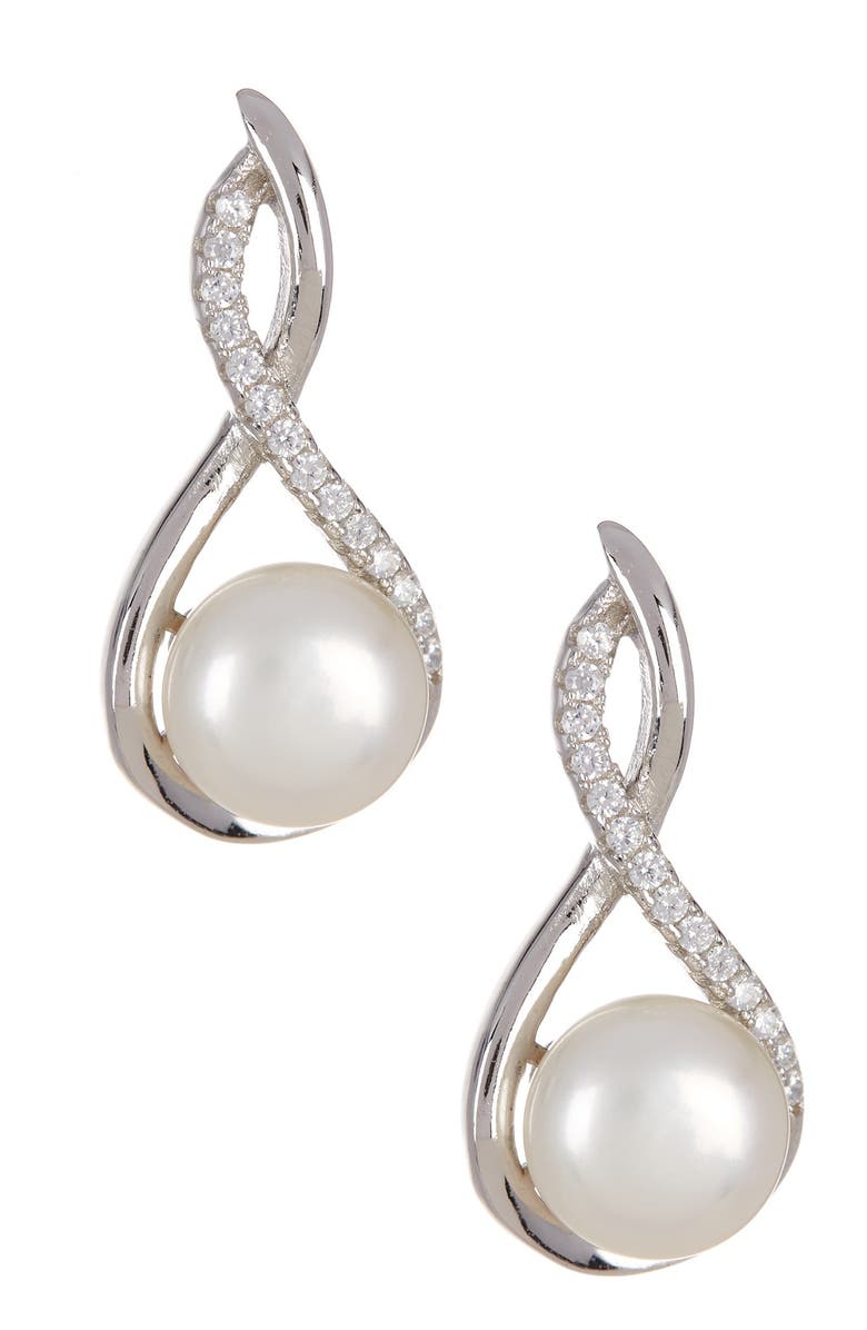 SPLENDID PEARLS Micropave & 8-11mm Pearl Teardrop Necklace & Earrings Set, Alternate, color,