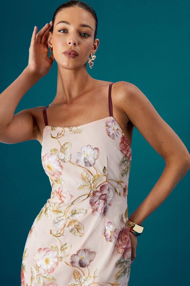 Muse Strappy Floral Sequin Maxi Dress, Alternate, color, Nude