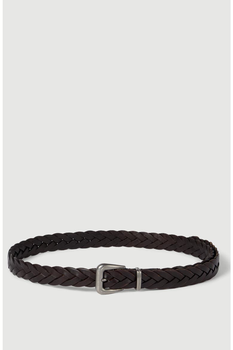 Braided leather belt with monili, Main, color, Brown